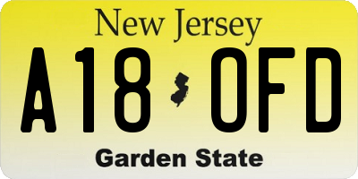 NJ license plate A18OFD