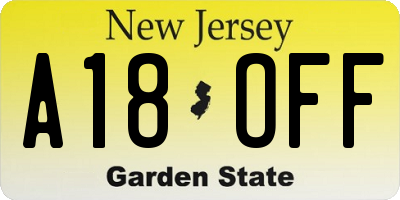NJ license plate A18OFF