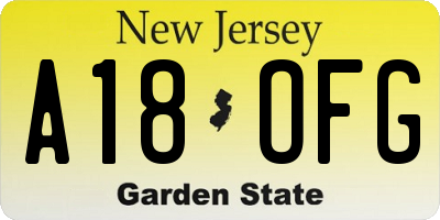 NJ license plate A18OFG