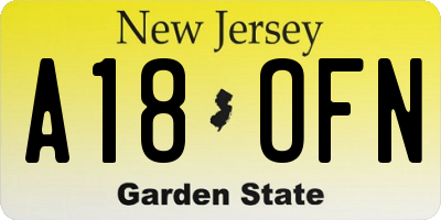 NJ license plate A18OFN