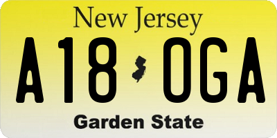 NJ license plate A18OGA