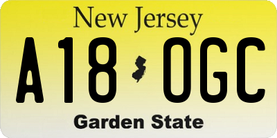 NJ license plate A18OGC