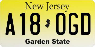 NJ license plate A18OGD