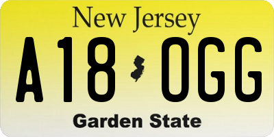 NJ license plate A18OGG