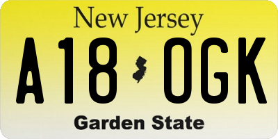 NJ license plate A18OGK