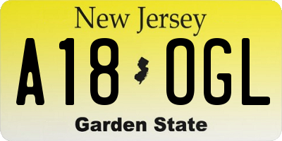 NJ license plate A18OGL