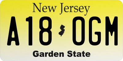 NJ license plate A18OGM