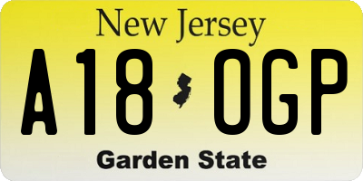NJ license plate A18OGP