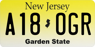NJ license plate A18OGR