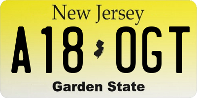 NJ license plate A18OGT