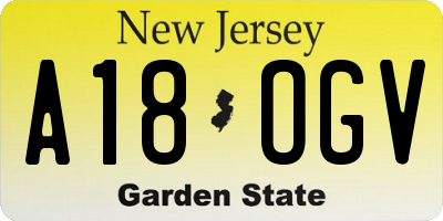 NJ license plate A18OGV