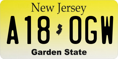 NJ license plate A18OGW