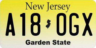 NJ license plate A18OGX