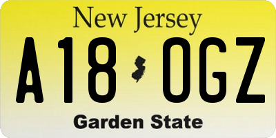 NJ license plate A18OGZ