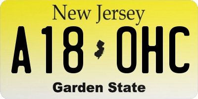 NJ license plate A18OHC