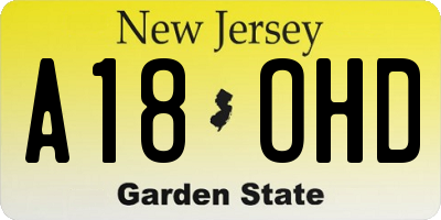 NJ license plate A18OHD
