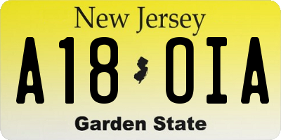 NJ license plate A18OIA