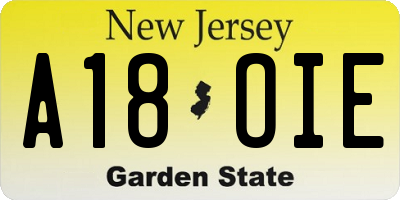 NJ license plate A18OIE