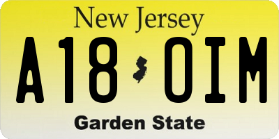 NJ license plate A18OIM