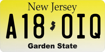 NJ license plate A18OIQ