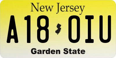 NJ license plate A18OIU