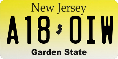 NJ license plate A18OIW