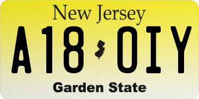 NJ license plate A18OIY