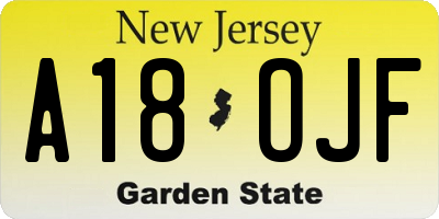 NJ license plate A18OJF