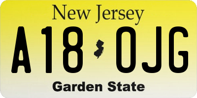 NJ license plate A18OJG