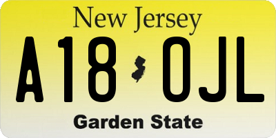 NJ license plate A18OJL
