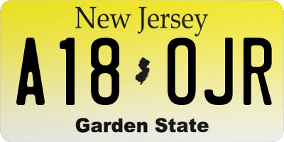 NJ license plate A18OJR