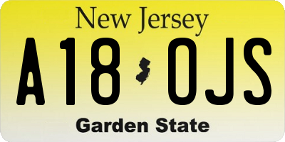 NJ license plate A18OJS