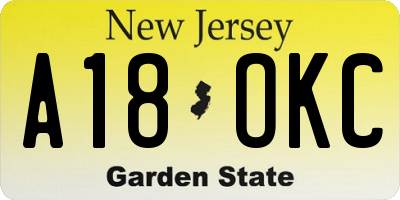 NJ license plate A18OKC