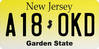 NJ license plate A18OKD