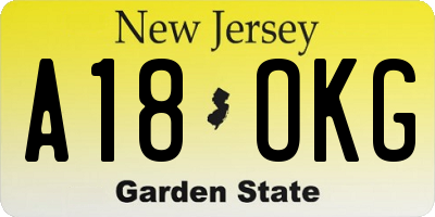NJ license plate A18OKG