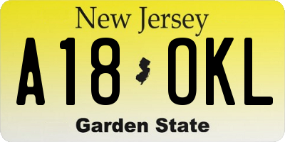 NJ license plate A18OKL