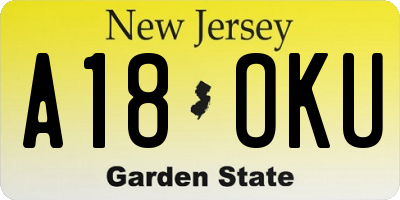 NJ license plate A18OKU