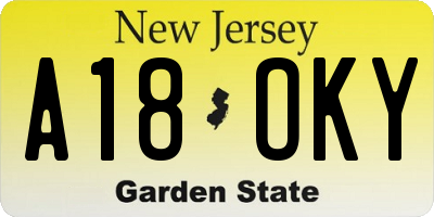 NJ license plate A18OKY