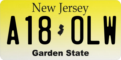 NJ license plate A18OLW