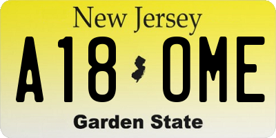 NJ license plate A18OME
