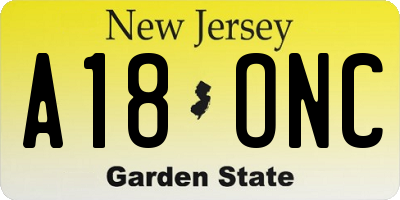 NJ license plate A18ONC