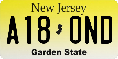 NJ license plate A18OND