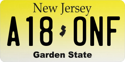NJ license plate A18ONF