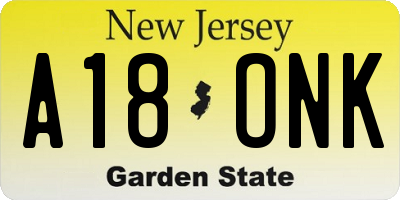 NJ license plate A18ONK