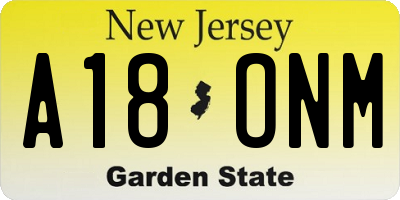NJ license plate A18ONM