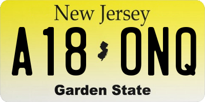 NJ license plate A18ONQ