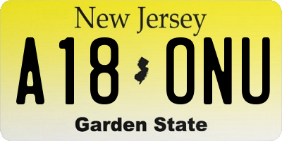 NJ license plate A18ONU