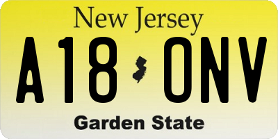 NJ license plate A18ONV