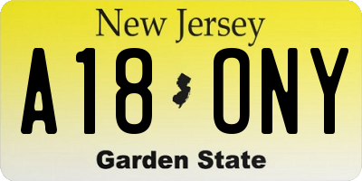 NJ license plate A18ONY