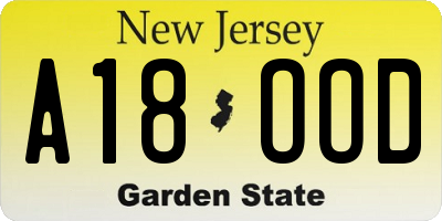 NJ license plate A18OOD